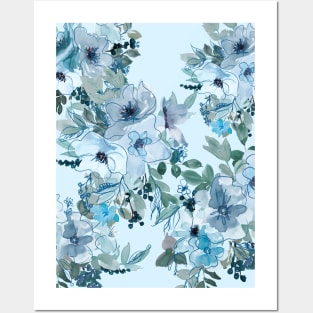 Blue pastel floral #1 Posters and Art